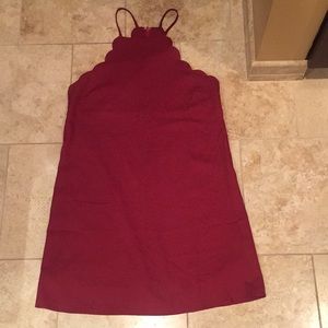 Scalloped red wine dress